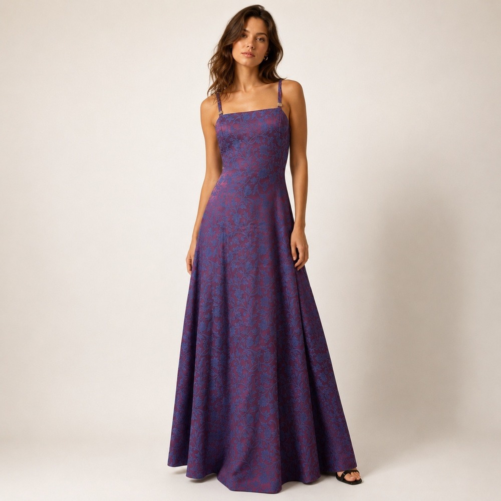 Vintage NWT Roberta Gown 11/12 Purple Brocade Open Back Train Coquette Prom